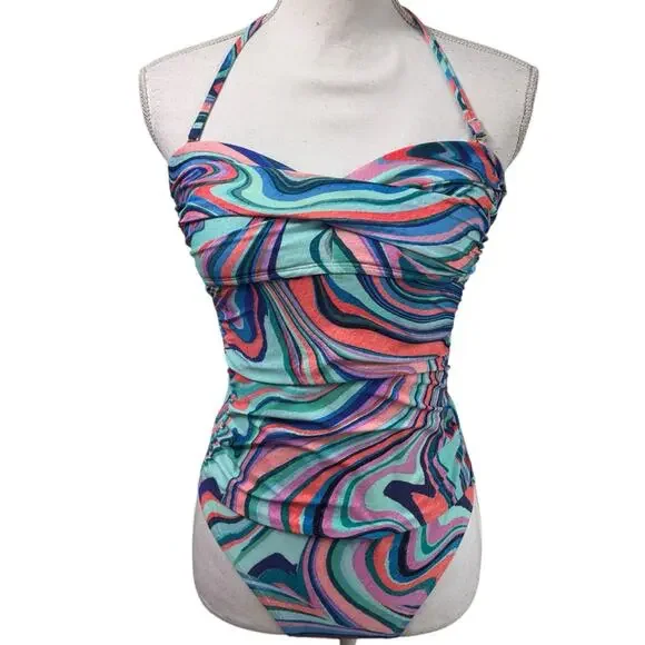 LA BLANCA WOMEN'S ONE PIECE SWIMSUIT BANDEAU TUMMY CONTROL BATHING SUIT SIZE 4 - Picture 2 of 6